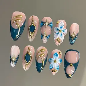 NailVesta AZURE MUSE – 100% Handcrafted 3D Press-On Nails | Reusable, Long-Lasting, Salon-Quality