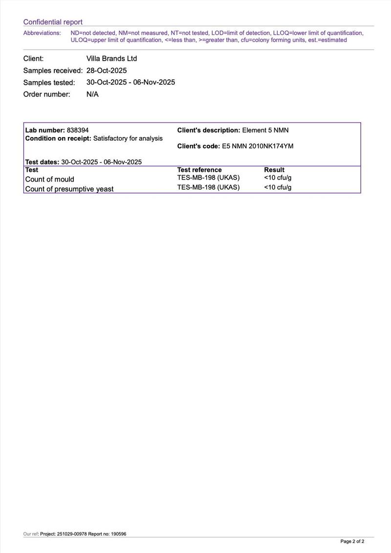 Element 5 NMN – 60 x 500mg Capsules – >99% Pure Nicotinamide Mononucleotide (NMN)
