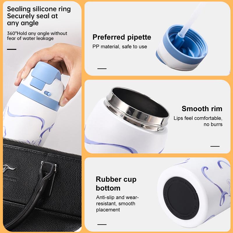 Fashionable Stainless Steel Insulated Bottle with Cartoon Patterns, Large-Capacity Jump Cup, Ideal for Outdoor Sports. Thermal Metal Insulation Flask Drinkware Glass