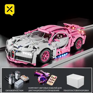 【1:14】 Pink sports car building blocks, assembled sports car, pulled back car, racing car, educational toy car, assembled model, cool birthday gift