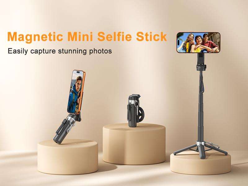 2026 Upgraded 4-in-1 Magnetic Selfie Stick: 25in Extended Length, Enhanced Stability, Wireless Bluetooth Remote, 360° Rotation, Universal Phone Fit