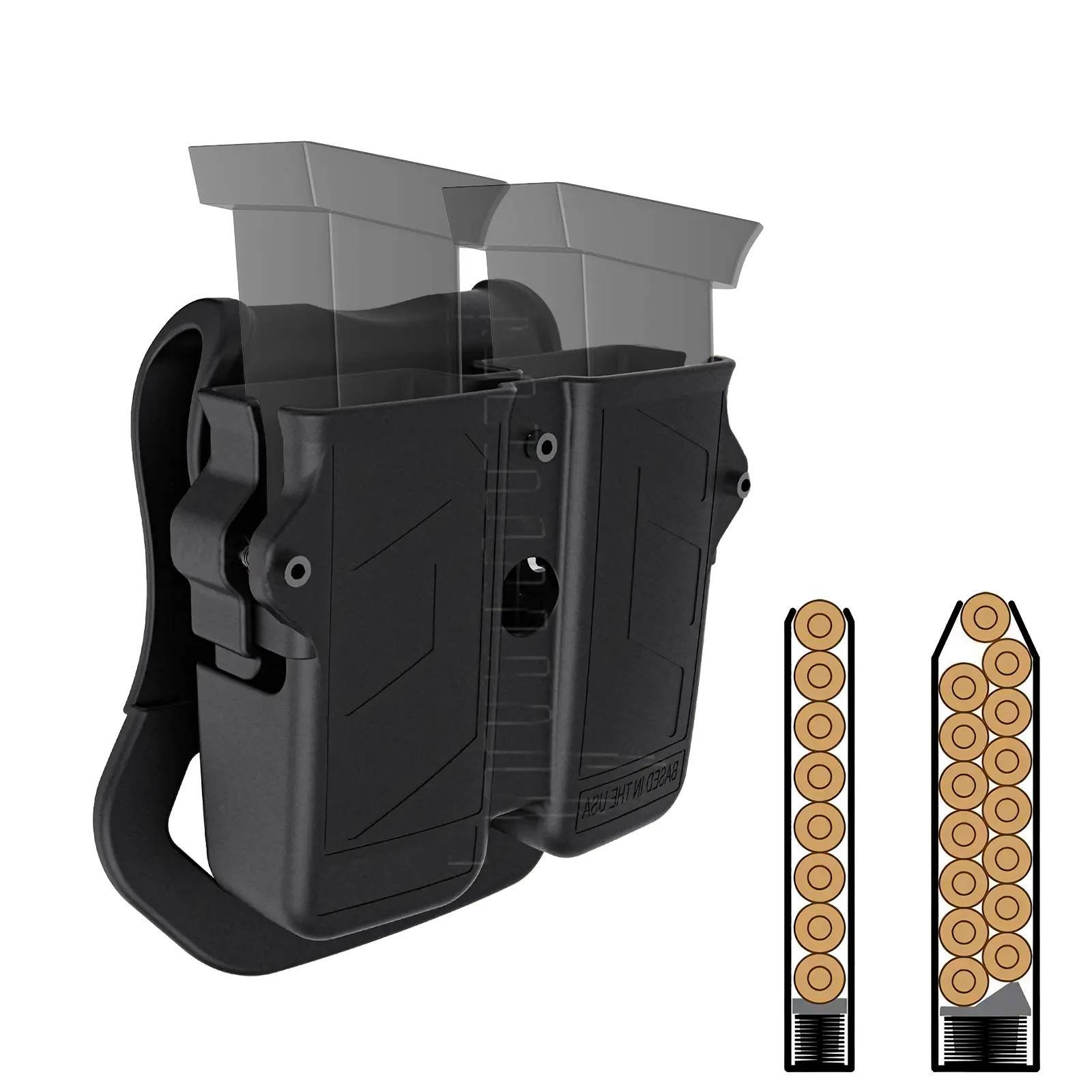 Double Magazine Holder, 9mm 10mm 40 45 Single & Double Stack Magazine Pouch, Universal Magazine Holster for Glock/Sig sauer/S&W/Beretta/Taurus/H&K/Springfield/CZ/Ruger/1911 Mags