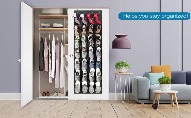 LMMAKE 28-Pocket Over The Door Shoe Organizer Heavy-Duty Construction with 4 Metal Hooks for Maximum Storage Capacity Space-Saving Design Holds Shoes Accessories & More Perfect for Closets Apartments Dorms & Bedrooms LMMAKE 28-Pocket Over The Door Shoe Organizer Heavy-Duty Construction with 4 Metal Hooks for Maximum Storage Capacity Space-Saving Design Holds Shoes Accessories & More Perfect for Closets Apartments Dorms & Bedrooms