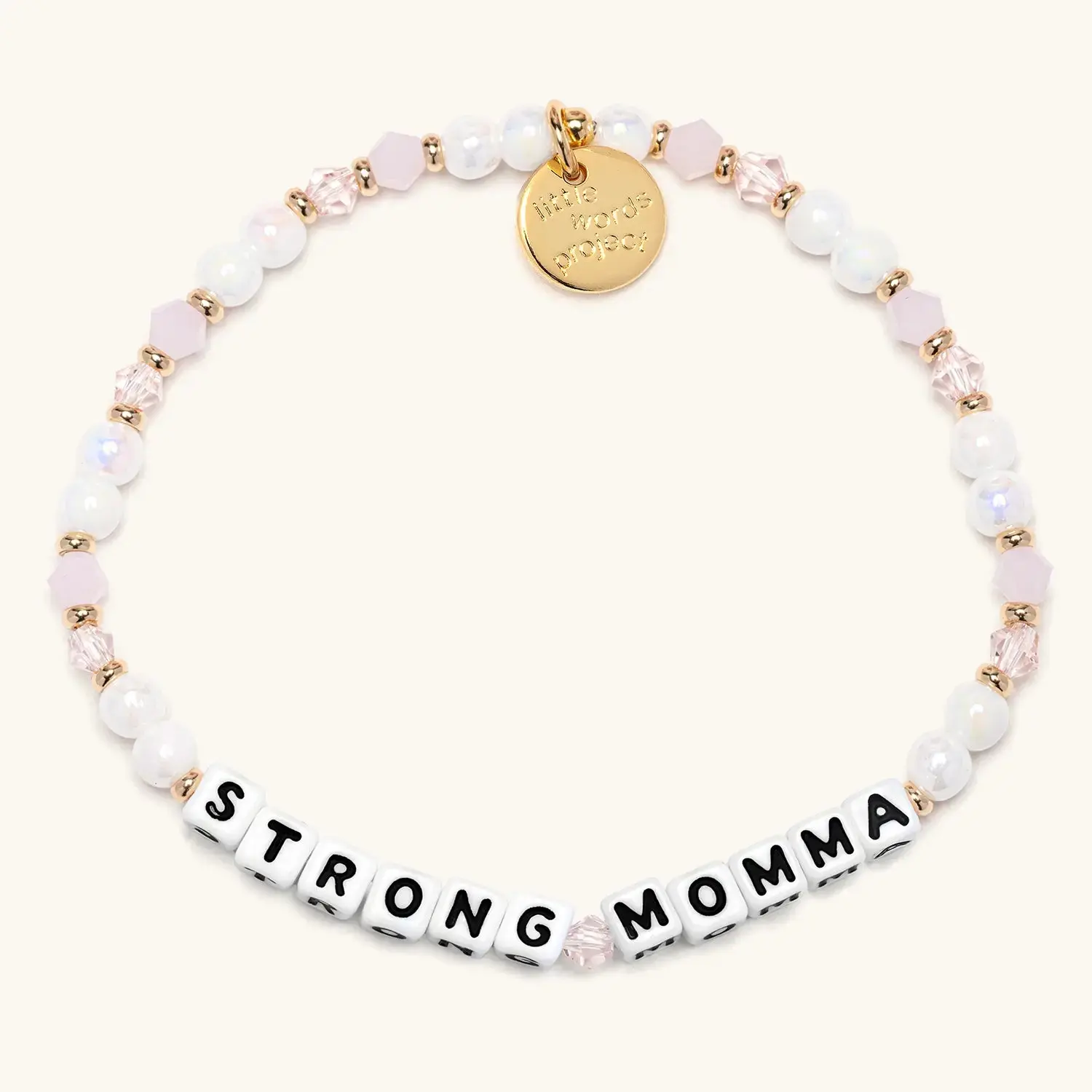 Little Words Project Strong Momma Crystal & Glass Beaded Bracelet for Women, Fashionable Bangle with Trackable Kindness & Breast Cancer Giveback, Beaded Bracelets, Crystals Bracelets