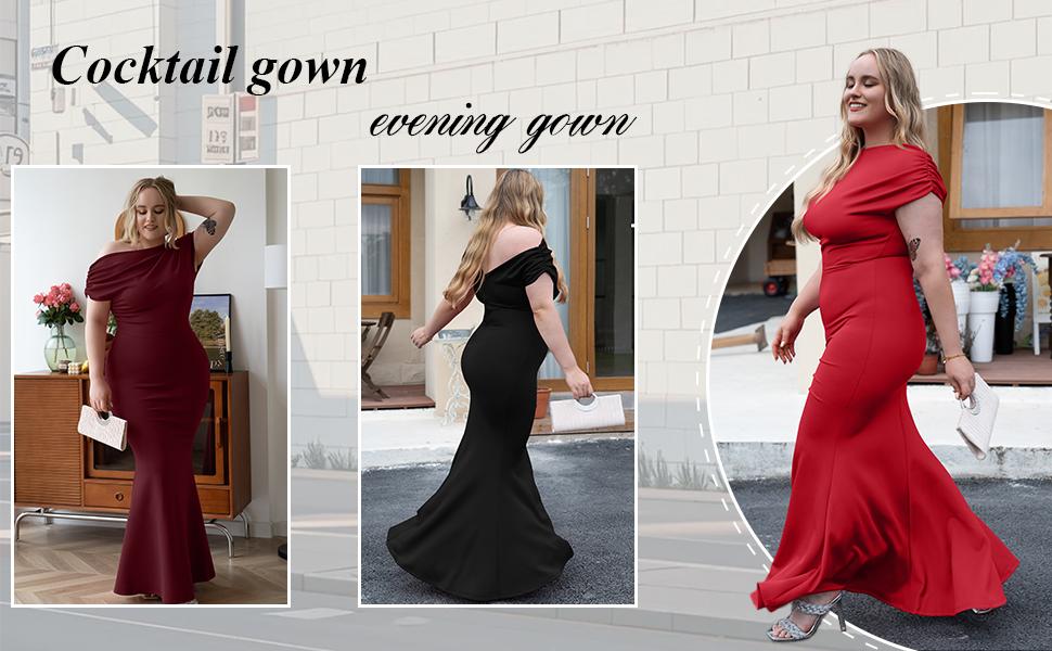 OYS Women's Elegant Sleeveless Off Shoulder Bodycon Long Formal Party Evening Dress Fabric Polyester