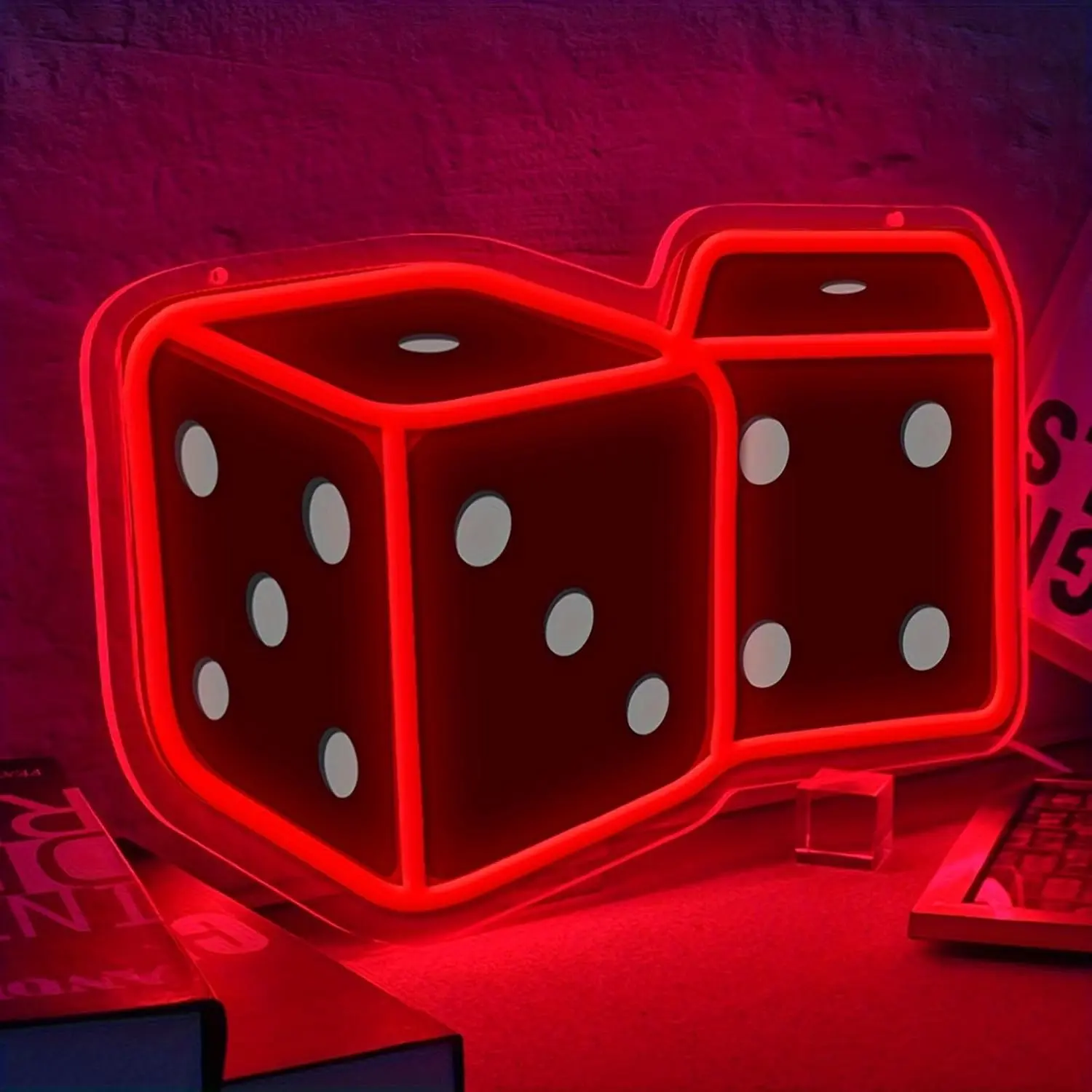 Dice Neon Sign,Adjustable Brightness Led Light Wall Decor.or Dice Themed Room Tabletop Gaming Night Decor Dice Shaped Lighting for Game Rooms