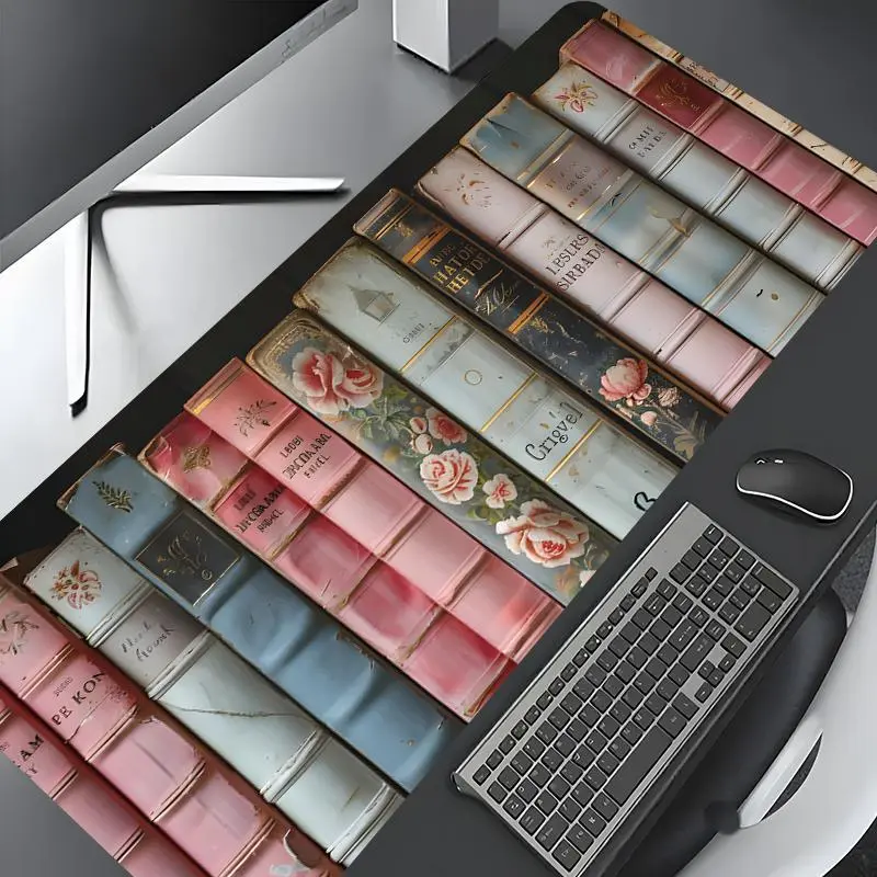Vintage Book  Pattern Desk Mat, Large Gaming Desk Mat,  Aesthetic Desktop Decoration Protective Pad, Non-slip Rubber Pad for Laptop, Desktop Computer Games, Non Slip Mousepad