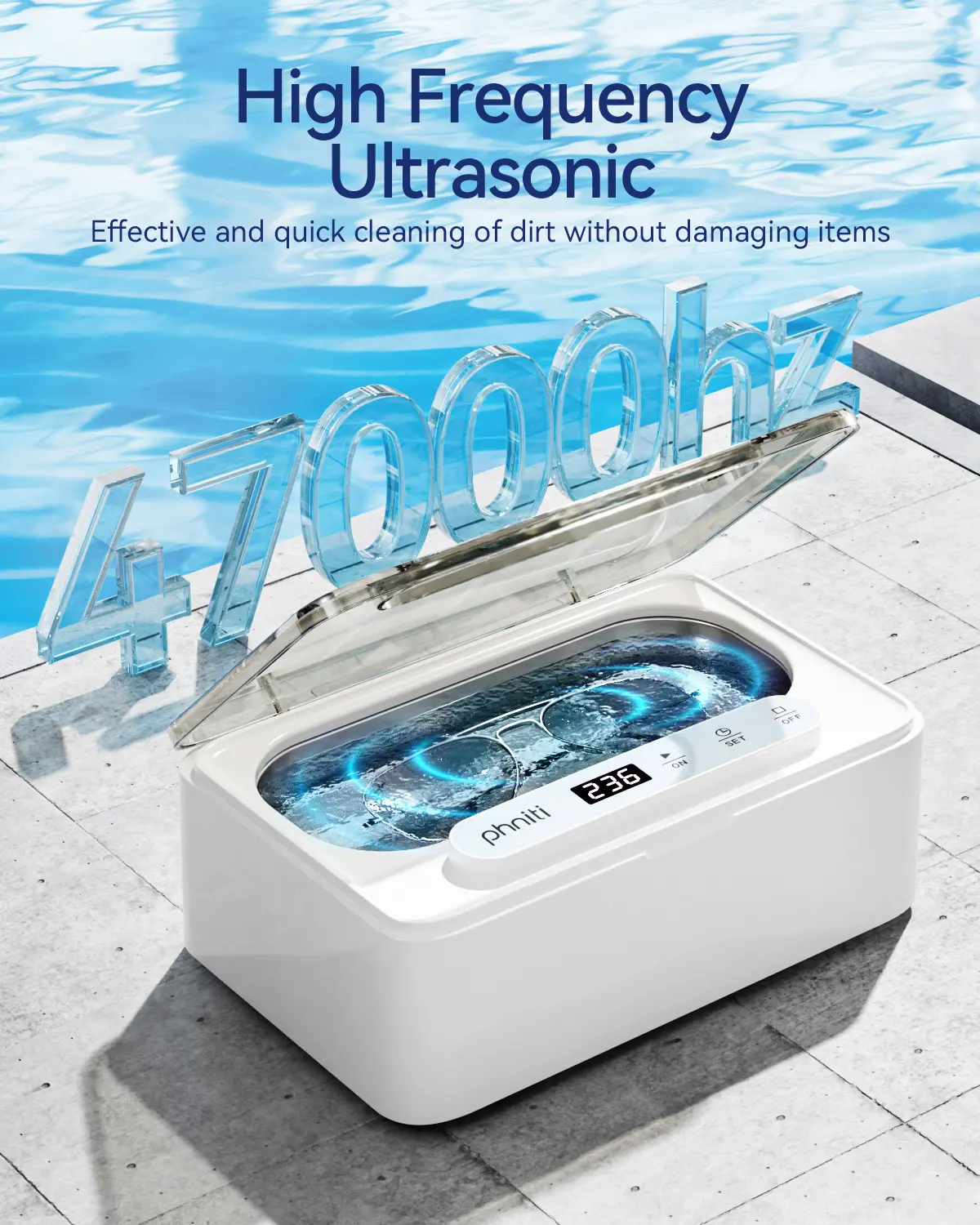 PHNITI 18W Ultrasonic Cleaner, Portable Teeth Cleaner with 46kHz High Frequency, Compact Machine for Retainers, Aligners, Jewelry, Oral Care, Mouth Guards, One Button