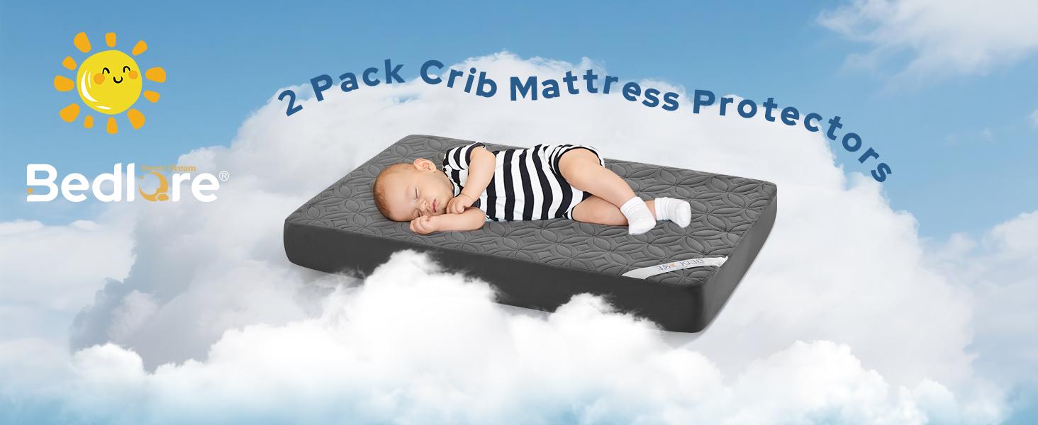 【BEDLORE】Waterproof Crib Mattress Protector 2-Pack, Soft & Breathable Crib Mattress Pad, Noiseless & Machine Washable Toddler Mattress Cover for Standard Baby Crib (52" x 28") 【BEDLORE】Waterproof Crib Mattress Protector 2-Pack, Soft & Breathable Crib Mattress Pad, Noiseless & Machine Washable Toddler Mattress Cover for Standard Baby Crib (52" x 28")