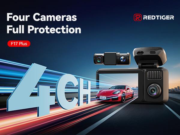 REDTIGER F17 Plus 4 Channel Dash Cam 2.7K+1080P*3 STARVIS 2 128GB Card 360° Front Inside Rear IR Night Vision 5GHz WiFi GPS Voice Control Touchscreen Parking Mode Holiday Haul