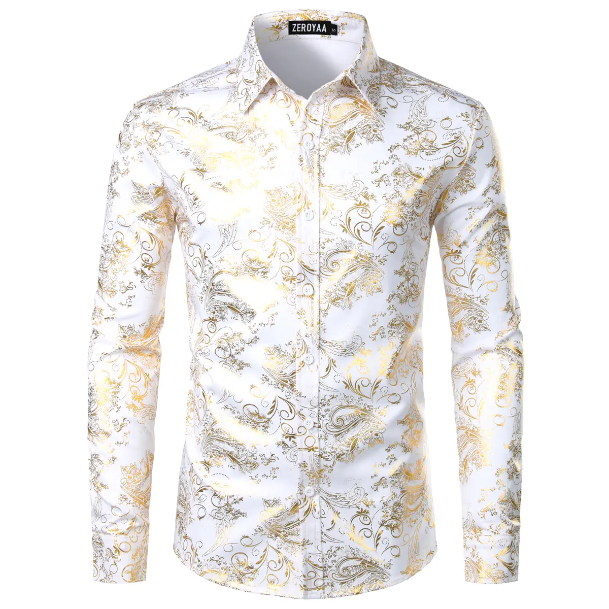 ZEROYAA Men's Luxury Paisley Dress Shirt Shiny Floral Printed Button Down Shirts for Party Prom Casual Elegant Father's Day Gift for Boyfriend Dad Gifts Black People Menswear Fabric Long Sleeve Top Vneck,back to school,back to school shopping