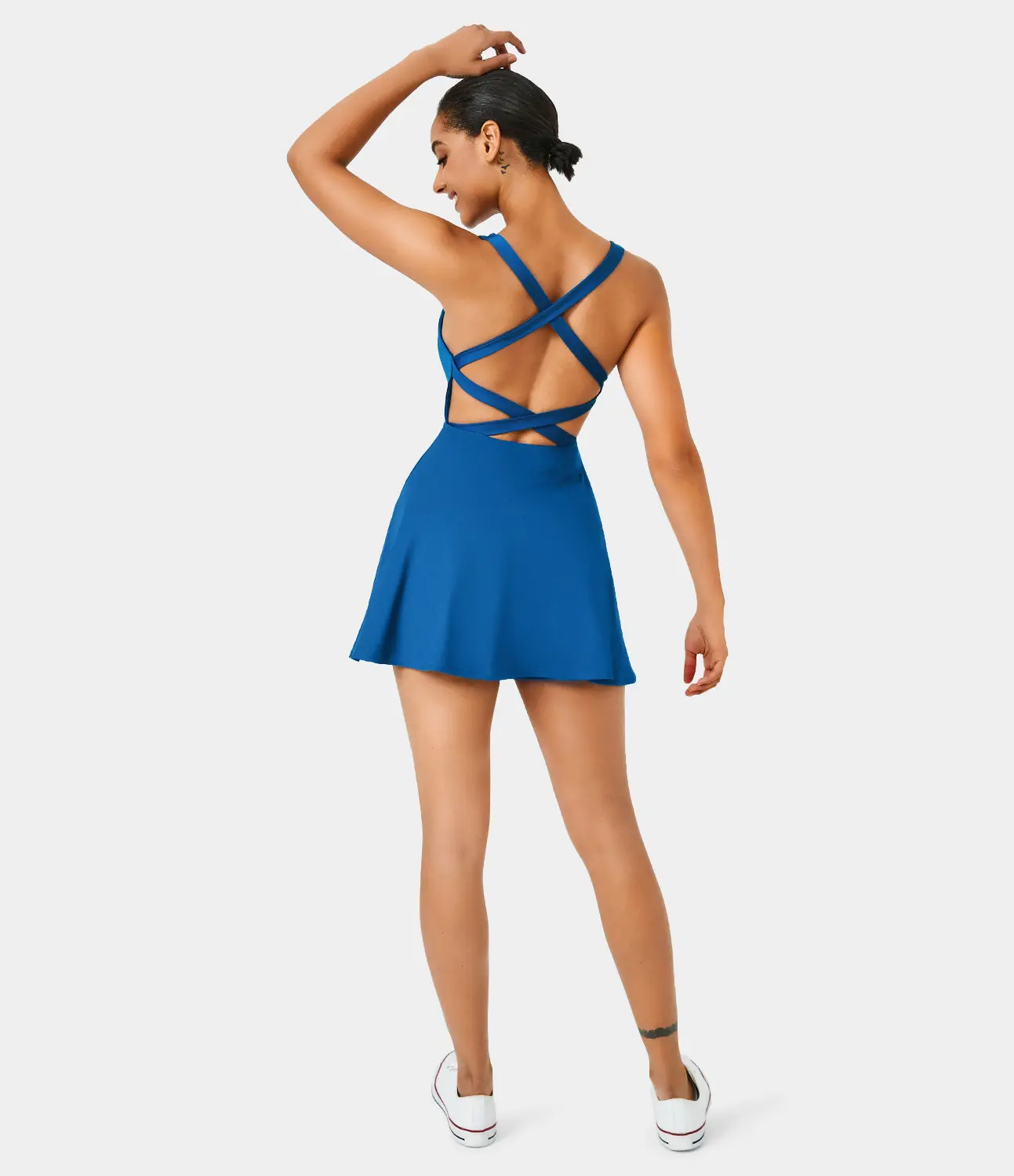 Halara Crisscross Backless Plain 2-Piece Barre Ballet Dance Flared Dress