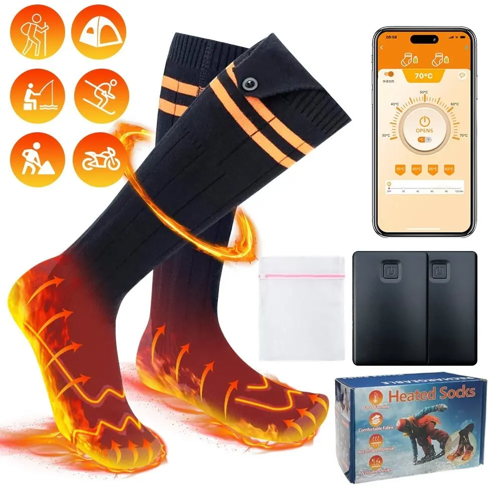Men's & Women's Rechargeable Electric Heated Outdoor Socks, 10000mAh Battery, Washable Waterproof, 30-39cm, Modal Yarn Core, Full Foot Heating Winter Foot Warmer (Sports & Outdoor Accessories)