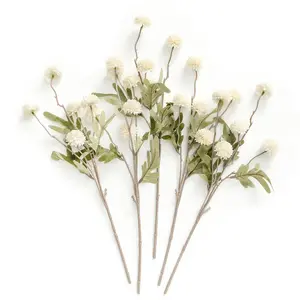 Artificial Flower, 5pcs Faux Silk Mini Chrysanth with Stems, Bulk Fake Wedding Filler Flowers for DIY Bouquet Centerpieces Arrangements Shower Decorations (White)
