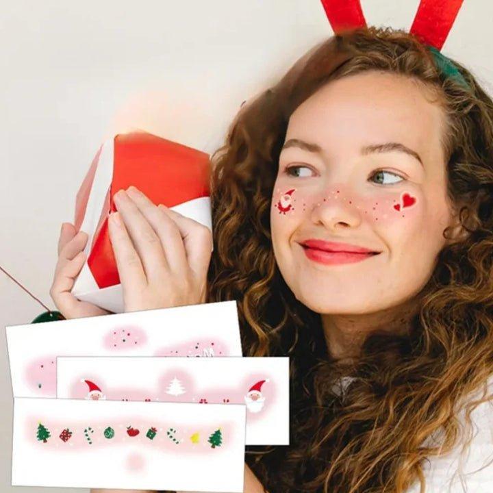 12 Sheets Christmas Temporary Face Tattoos for Kids Adorable Designs Water-Based Safe for Children's Skin Waterproof Long-Lasting Festive Tattoos for Parties and Holidays