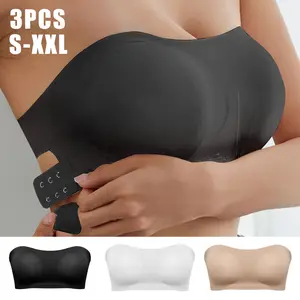 3PCS EssElegance Adjustable Push-Up ​Bandeau Tube Bra - Non-Slip Wire-Free Cross-Back, Seamless & Side Support for Daily Wear, Spring-Summer Comfort fit