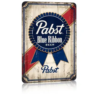 Vintage Beer Aluminum Sign,8x12 Retro Ribbon Beer Wall Decor,Distressed Beer Art Plaque,Man Cave Bar Sign,Beer Lover Gift,Home Bar Wall Art,Retro Metal Beer Decor