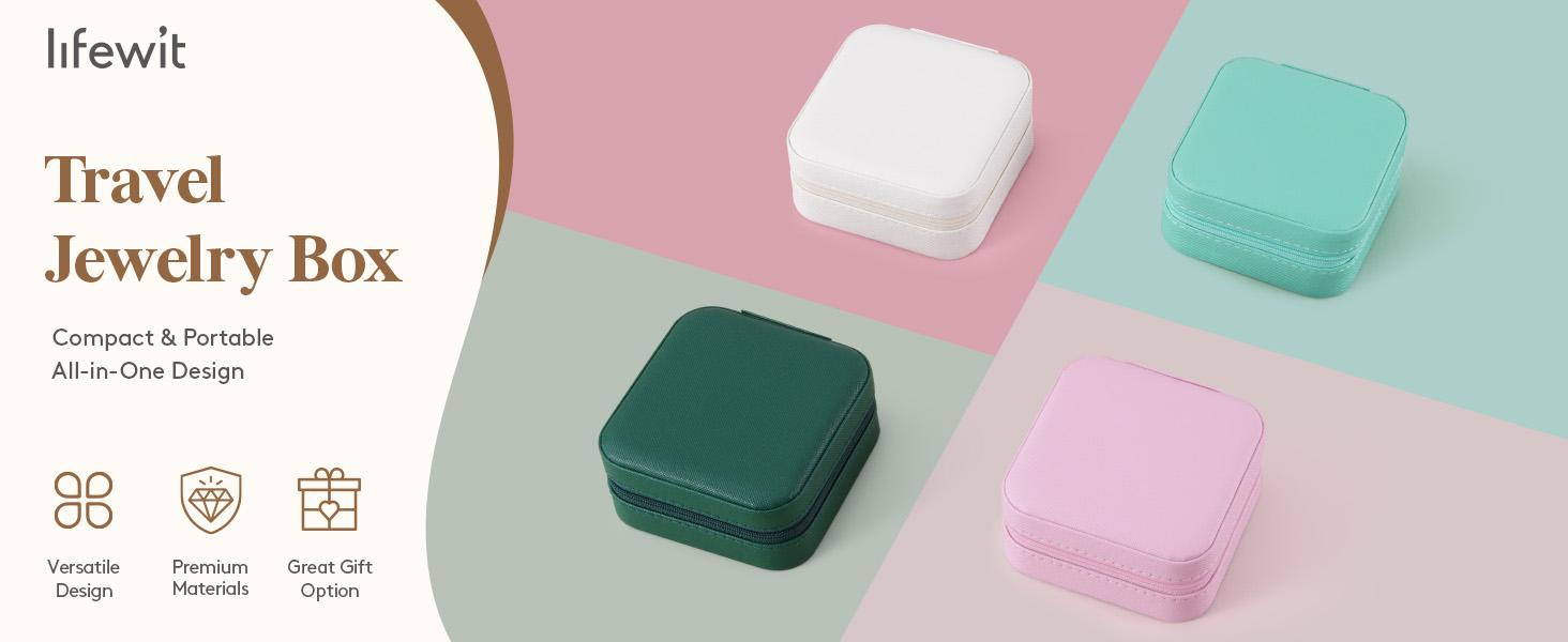 Lifewit Travel Jewelry Organizer Case with Mirror, Compact Jewelry Box for Women and Girls, Ideal Gift for Her, Portable Storage for Beach