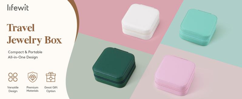 Lifewit Travel Jewelry Organizer Case with Mirror, Compact Jewelry Box for Women and Girls, Ideal Gift for Her, Portable Storage for Beach