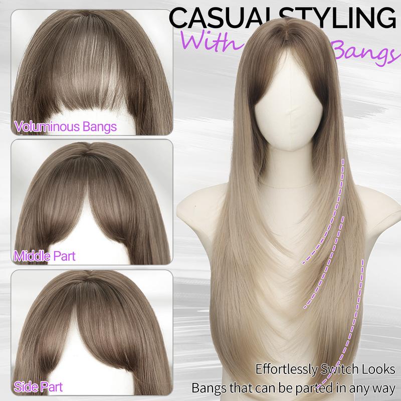 [ AISI HAIR ]Long Ombre Light Blonde Wig for Women,4x4 Realistic Scalp, Free Parting,Layered Hairstyle Synthetic Heat Resistant for Daily Party Use 26 inch