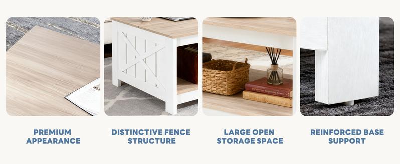 Farmhouse Square Coffee Table with Storage Shelf - 31.5" Rustic White Center Table with X-Design Side - Heavy Duty & Scratch Resistant for Living Room