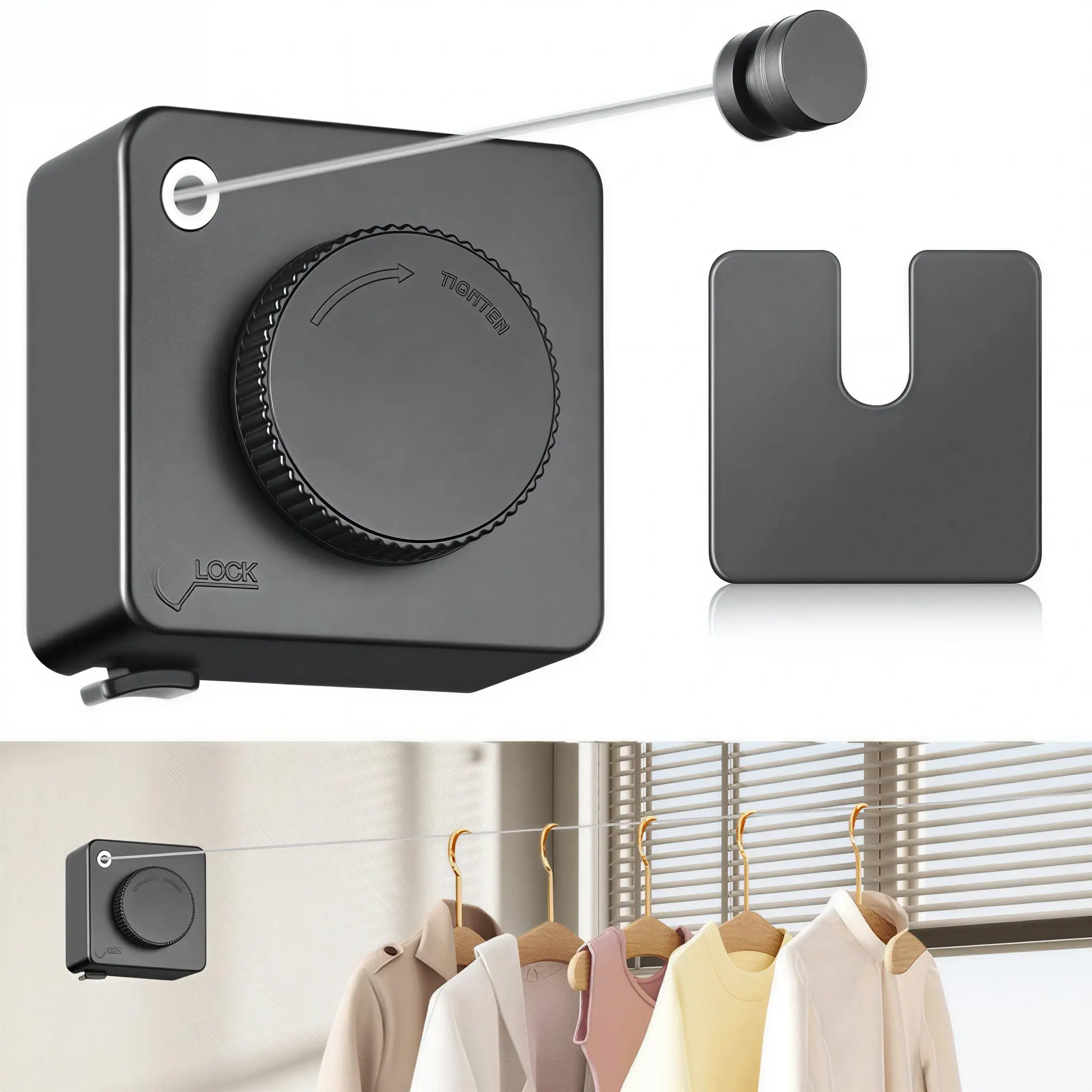 Wall Mounted Retractable Clothesline – Heavy Duty Stainless Steel Laundry Line, Adjustable Drying Rope for Bathroom, Balcony & Backyard, Compact Space-Saving Organizer