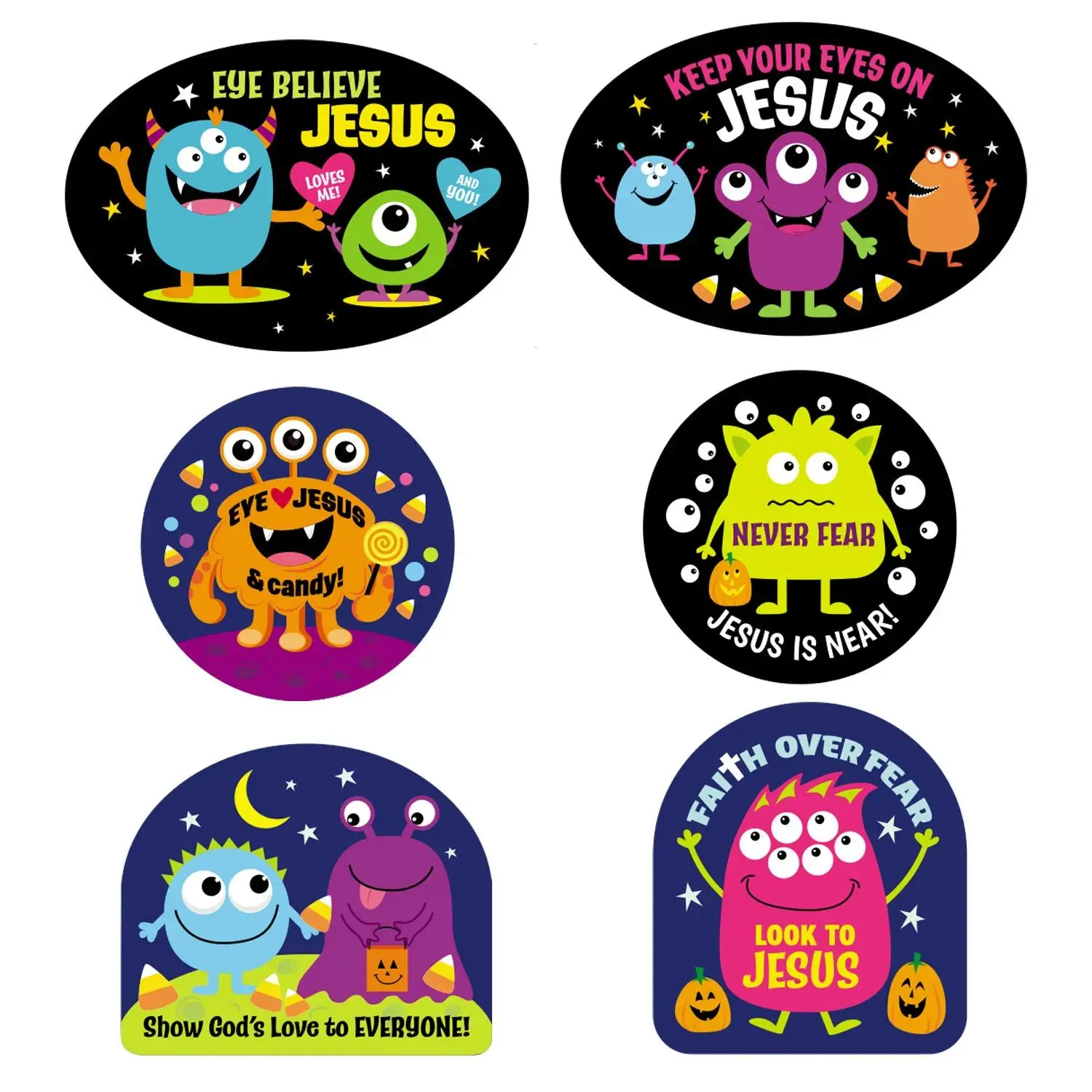Religious Faith Messages Rectangle Halloween Monster Cardboard Cutouts - 6 Pc, Wall Decor for Home Supplies, School Use