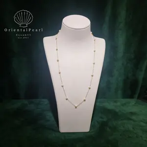 NC49-Starry Night | Simple Pearl Station Necklace, Freshwater Cultured Mini Pearls 3–4 mm, Adjustable 16–18 in, Dainty Layering , dainty pearl necklace; adjustable pearl necklace; freshwater pearls; gift for her; bridesmaid jewelry; quiet luxury