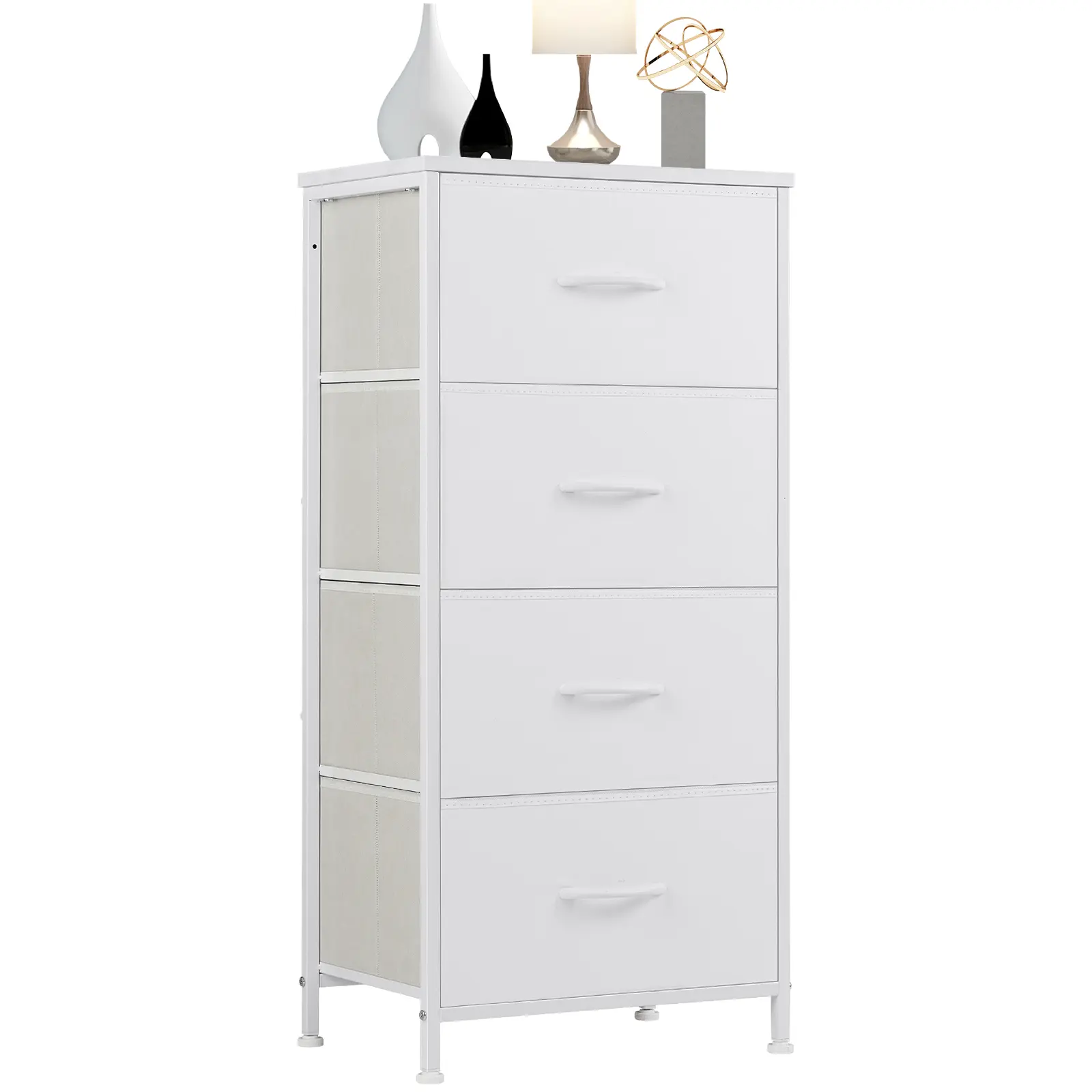 Cupboards Cabinets Dresser for Bedroom, Storage Drawers, Fabric Storage Tower with 4 Drawers, Organizer Unit, with Wooden Top for Closet, Living Room