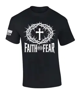 Trenz Shirt Company Mens Christian Tshirt Faith Over Fear Cross With Crown of Thorns Jesus Short Sleeve T-shirt