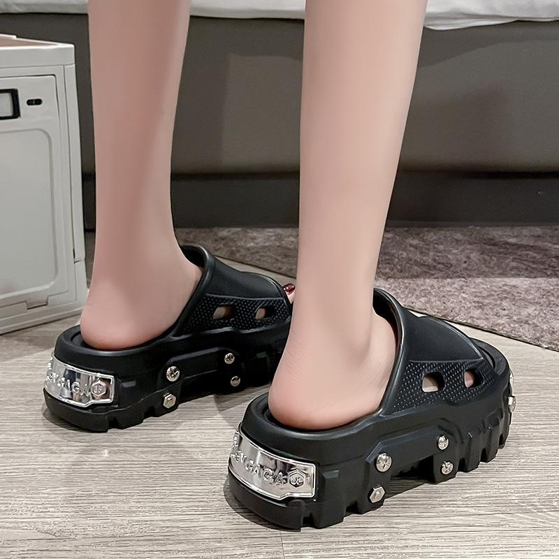 Women&Men Industrial-Style Chunky Footwear Edgy Metal Accents Height Boost for Trendy OOTDs Black Comfortable Sandals Platform Walking Shoes - Girl, Flatform