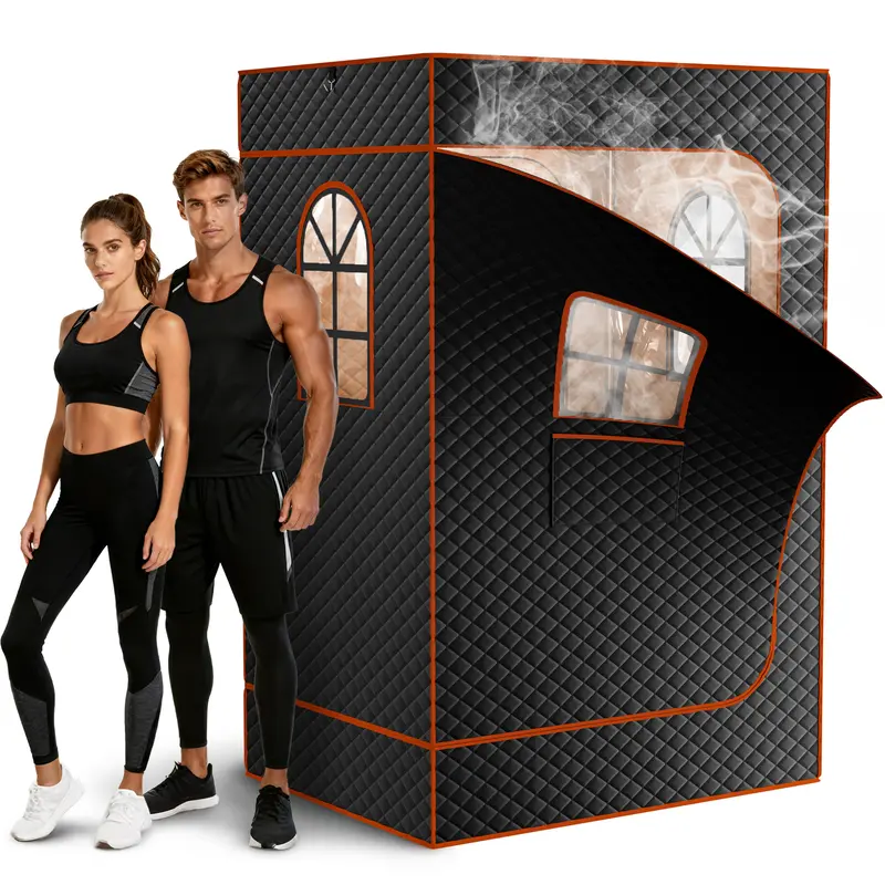 Lilypelle 2-Person Portable Steam Sauna Box - Home & Apartment Use, Extra Large 5-Layer Insulated Full Body Unit with 2×1200W Dual Generators, 9 Temp Levels, 2 Folding Chairs, Remote, Floor Mat, Ambient Lighting, Windows Add Open Sauna with Viewing Window