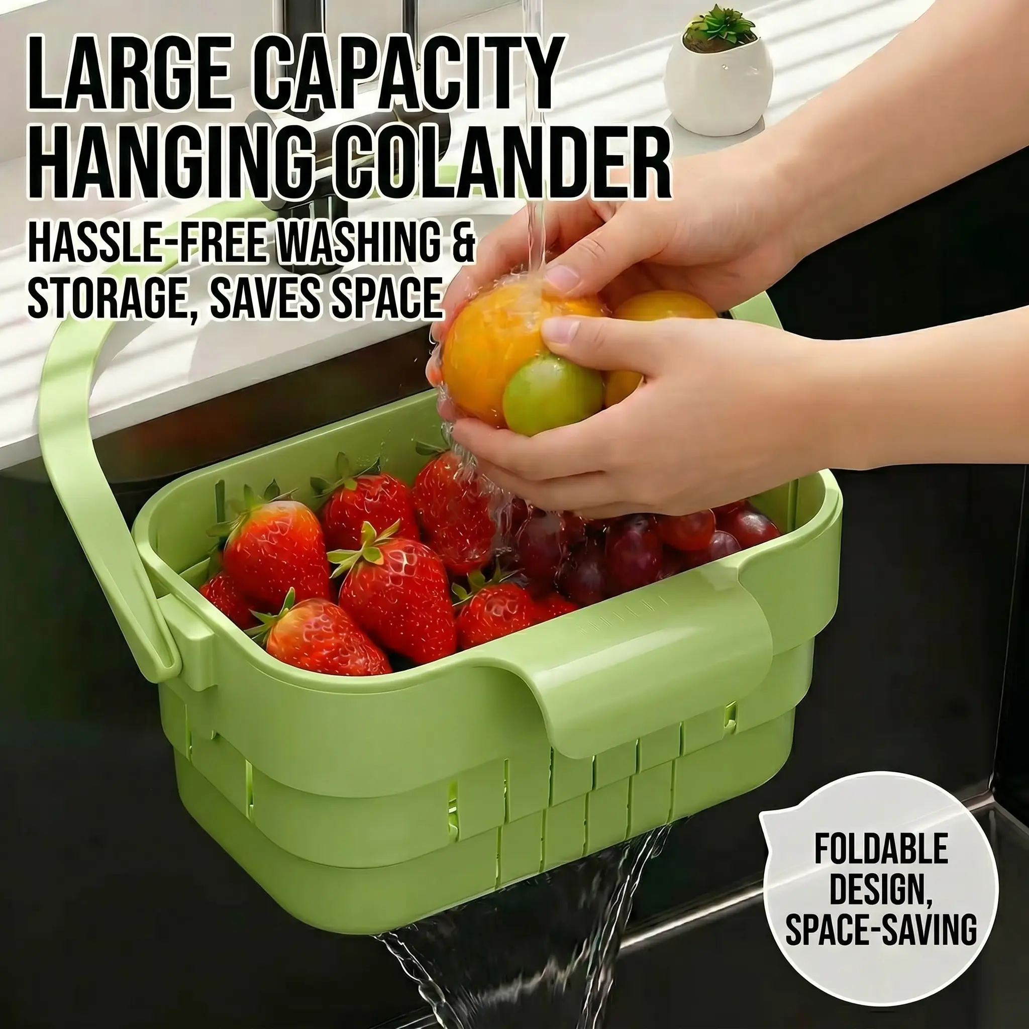 AA Foldable Hanging Kitchen Sink Drain Basket, Stainless Steel Kitchen Accessories - Hands-Free Hygienic Design, High-Efficiency Anti-Clog System, Tool-Free Installation, Slim Space-Saving, Easy-Clean, Low-Maintenance Strainer Kitchenware