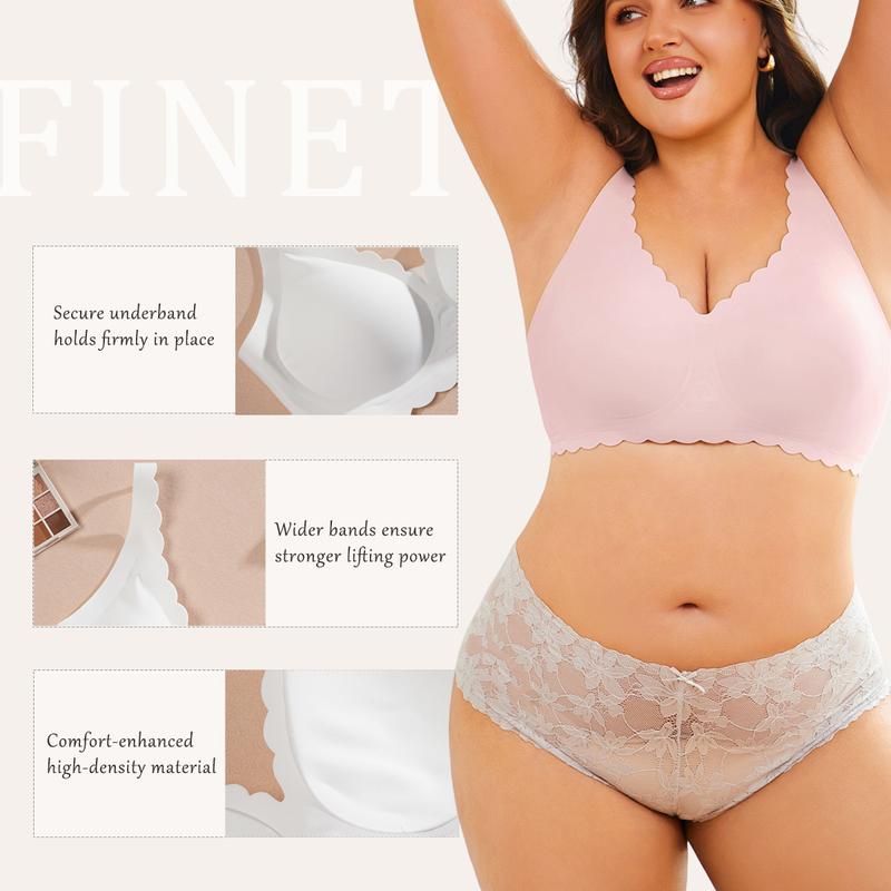 FINETOO Women’s Seamless Bra Wide Strap Soft V-Neck Brassiere Scalloped Edge Low Cut Full Coverage Everyday Bra S-XXL FINETOO Women’s Seamless Bra Wide Strap Soft V-Neck Brassiere Scalloped Edge Low Cut Full Coverage Everyday Bra S-XXL