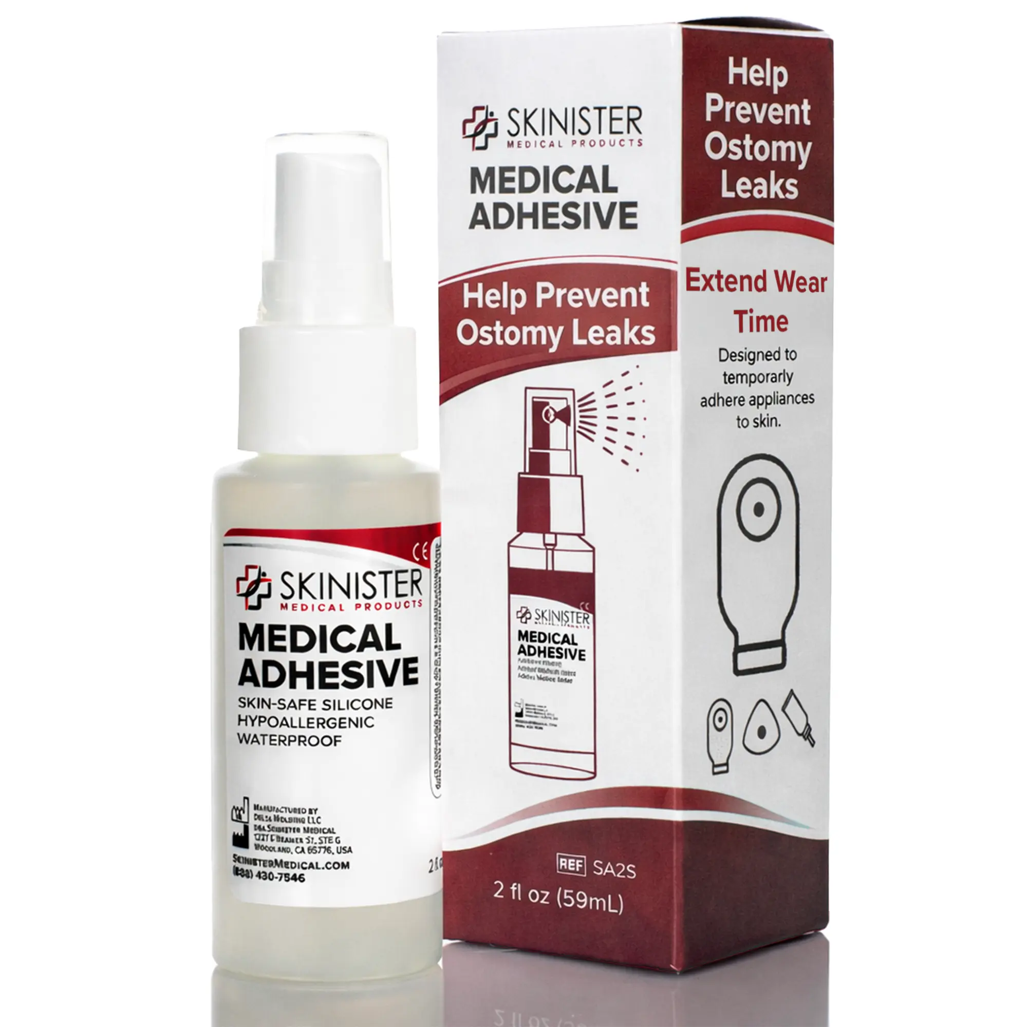 Skinister Medical Adhesive Spray & Remover for Skin | Silicone Adhesive for Ostomy Bag & Ostomy Supplies | Ileostomy, Colostomy, Urostomy | Prosthetics, Wigs & Breast Forms