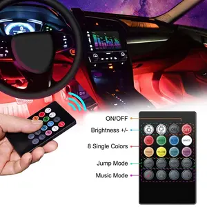 Car Interior LED Lights with Remote Control - 48 LED Music Sync RGB Under Dash Lighting Kit - USB 5V Waterproof Neon Atmosphere Lamp Strips - Sound Activated Multi Color Changing Footwell Lights Accessories for Car Decoration Universal ambient decor