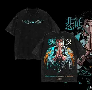 valentine shirts Stone Hashira Gyomei Himejima Demon Slayer Kimetsu No Yaiba Anime Double Printed Acid Washed Top graphic tee