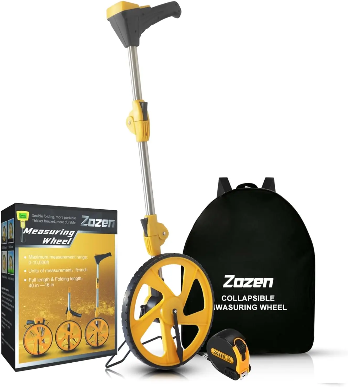 Zozen Measuring Wheel Digital Display, Foldable /Meter Digital Measuring Wheel with Backlit Display | Up to 99,999Ft/ 99,999M | Kickstand to Keep Stand | Easy to Carrying Include cloth backpack.