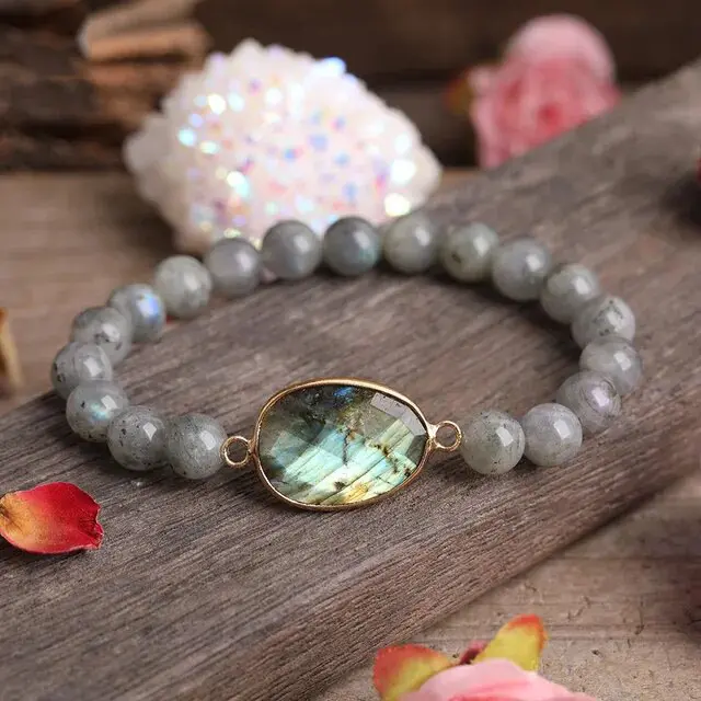 Handmade 8mm Natural Labradorite Grounding Energy Stone Bracelet - Stretchy, Healing Protection Jewelry for Men Women, Natural Crystal Bracelets & Anklets