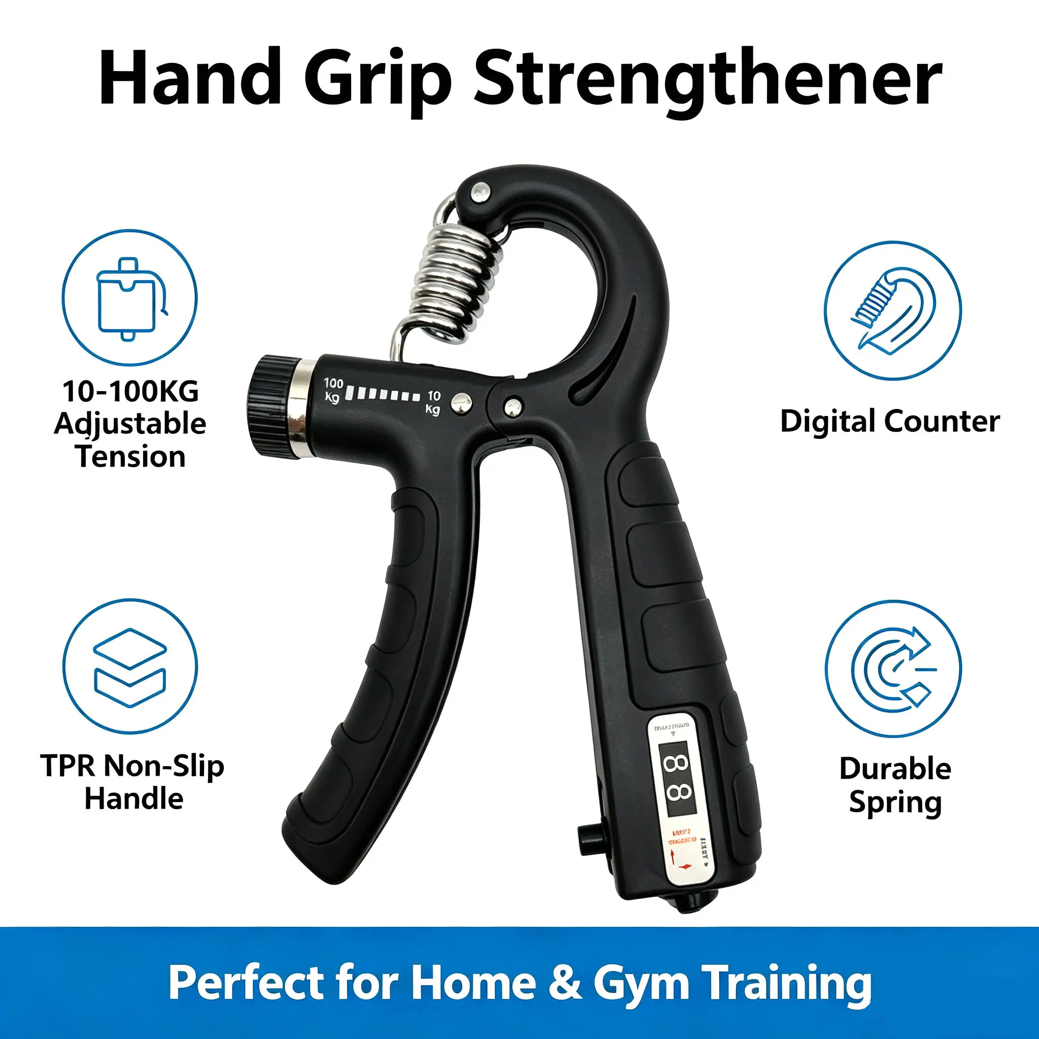 Counter-Built-In Adjustable Hand Gripper, Forearm Trainer & Hand Strengthening Device for Strength Training & Gymnastics