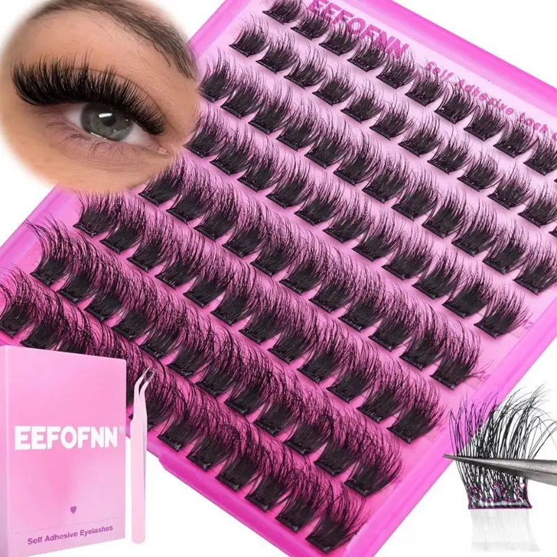 EEFOFNN Fluffy Lash Kit No Glue Self Adhesive Eyelashes with Tweezers for Easy Application and Natural Look