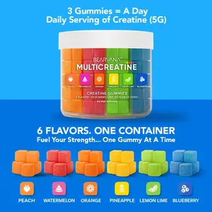 NEW BEARVANA Creatine Gummies - 6 Flavors. One Container. - 5G Creatine Per Serving (3 Gummies A Day) - Strength Formula - Peach Watermelon Orange Pineapple Lemon Lime Blueberry - MultiCreatine - Creatine Monohydrate Dietary Supplement - Fitness & Muscle