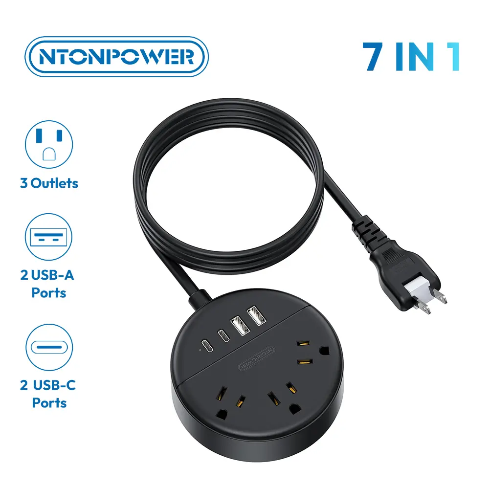 NTONPOWER 2 Prong Power Strip, 1875W 2 Prong to 3 Prong Outlet Adapter, 2 Prong Extension Cord 5 ft, Rotating Plug, Wall Mount, 3 Outlet 2 USB A+2 USB C, Two Power Strip for Travel, Older House, Dorm,backtoschool
