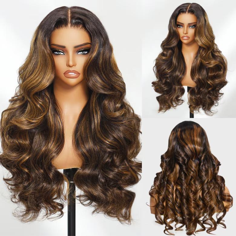 【Bye Bye Slip】UNice Glueless Balayage Highlight Body Wave Wig with Drawstring Pre-cut 7x5 HD Lace Closure Human Hair Wigs with Bleached Knots Friendly for Beginners