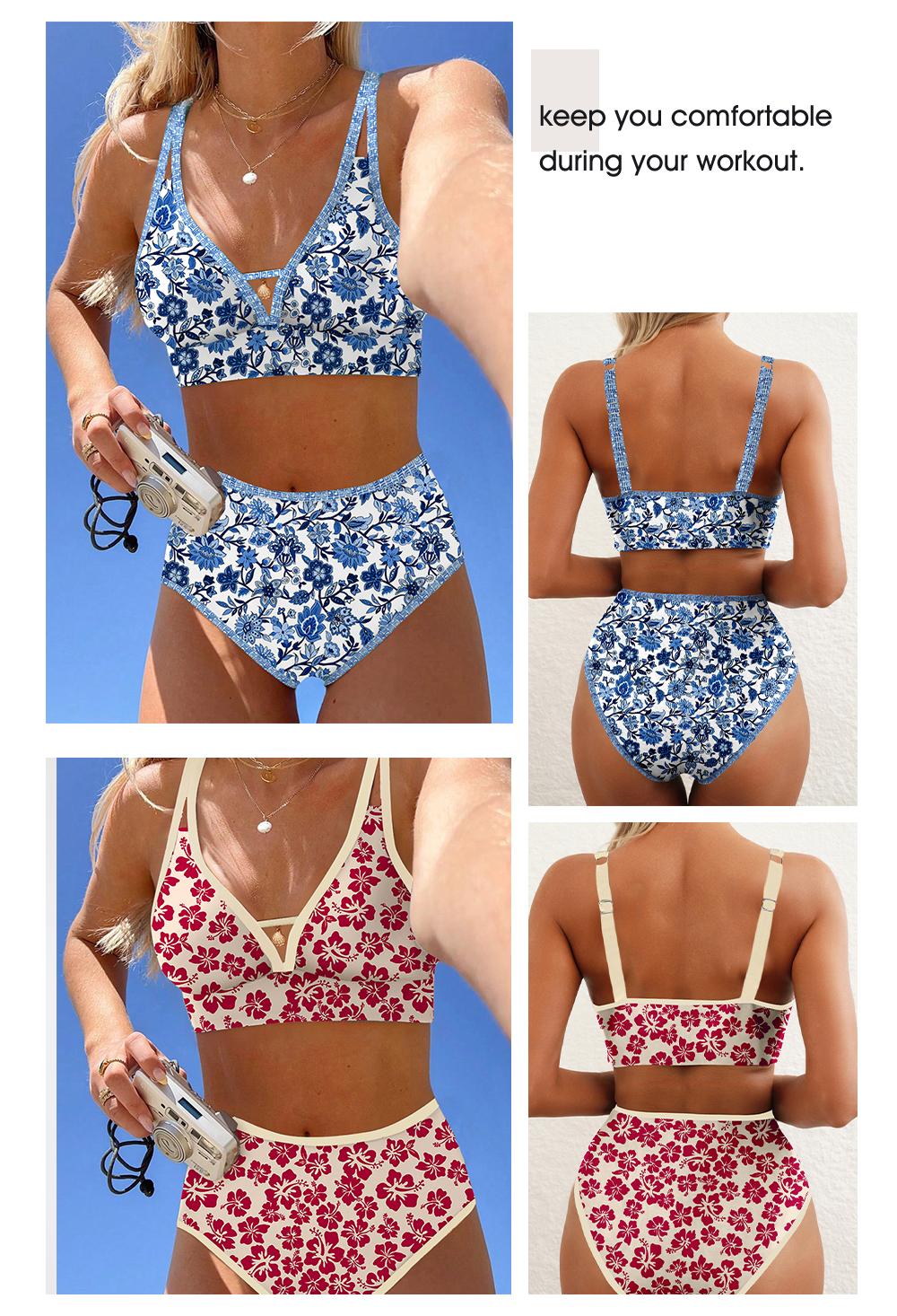 Aleumdr Metal-Ring Cut-Out Full Coverage High Waist Bikini Set – Adjustable Straps, Elastic Band & Openwork Design, Plus Size Swimwear for Women Beach Swimming Sport SpringStatements