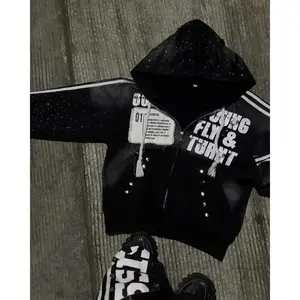 clothing piecesGothic Punk Hip Hop Washed Hoodie Y2k Retro Klein Stone Stripe Embroidery Zip Up Hoodies Rock Harajuku Men Women Streetwear funny saying shirt