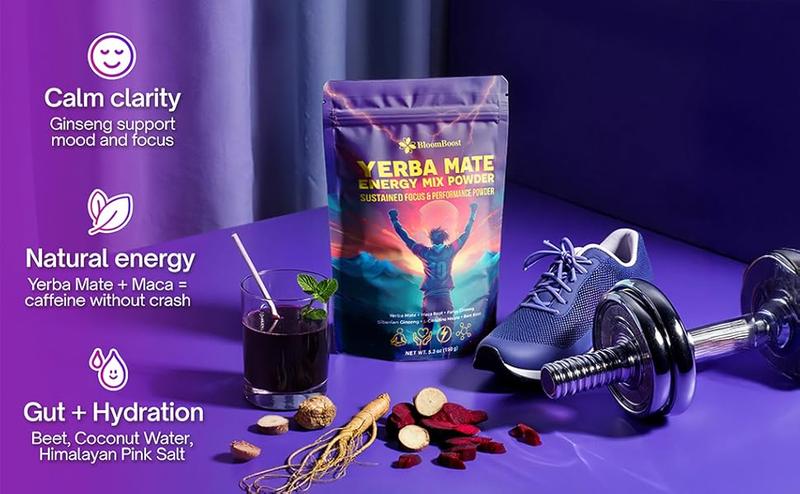 Yerba Mate Energy Drink Mix Powder with Maca, Ginseng, Beet Root, Electrolytes & B12 – Sugar-Free, Vegan, 5.3 oz (15 Servings)