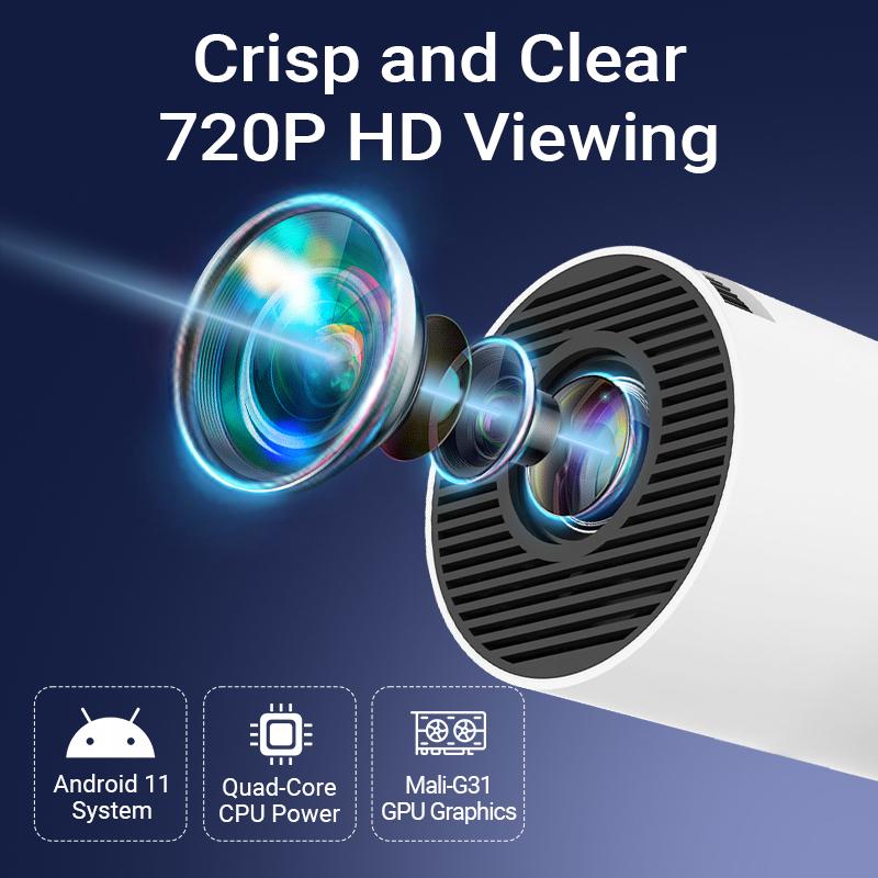 HY300Pro+ Outdoor Portable Mini Projector – 4K Decoding, 5G WiFi 6 & BT 5.0, 720P Full HD, 160 ANSI Lumens – Portable Home Theater for Android, Audio Bluetooth, Gaming