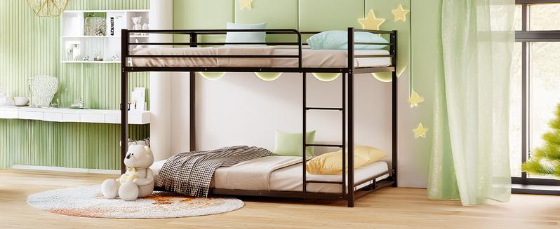 JOYMOR Bunk Bed Twin Over Twin, Metal Twin Size Bed Frame with Safety Guardraild for Boys Girls, Junior, Low Profile Space Saving Design, Mattress Not Included