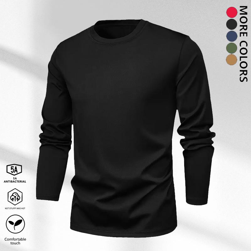 Men's warm inner suit - soft and breathable long-sleeved basic layer, solid autumn and winter long-sleeved shirt, morning and evening training long-sleeved T-shirt, fitness equipment, casual loungewear machine washable regular version, casual warm clothin